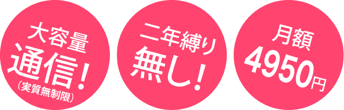 通信実質無制限・二年縛り　無し